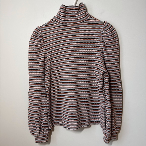 Eve Gravel Warren top striped pique multicolor mock neck puffy sleeves Size M - Picture 5 of 7